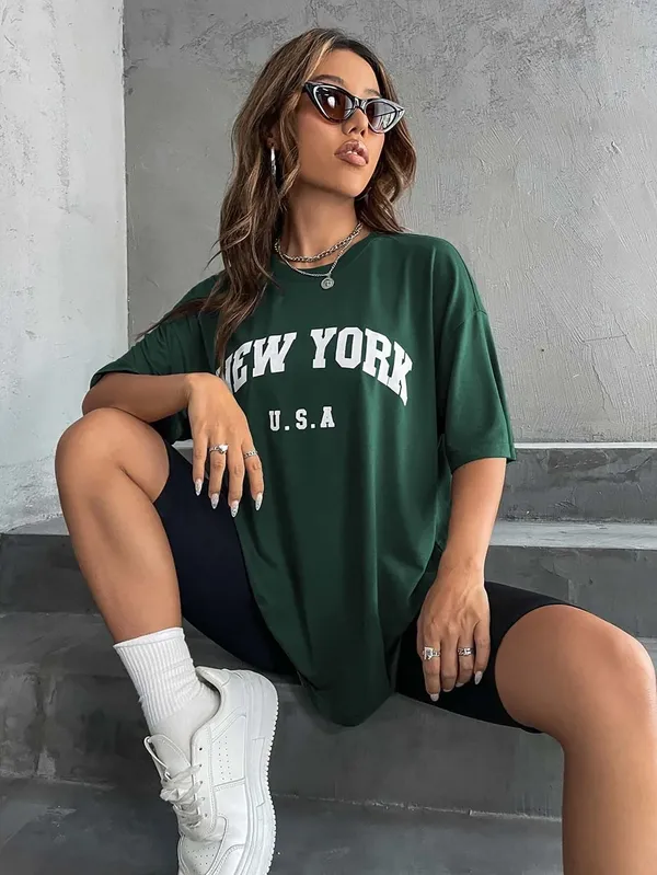 London_Hills_Cotton_Blend_Half_Sleeve_Women_Oversized_T-Shirts_Multicolor_Pack_of_3_Black,_Dark_Green