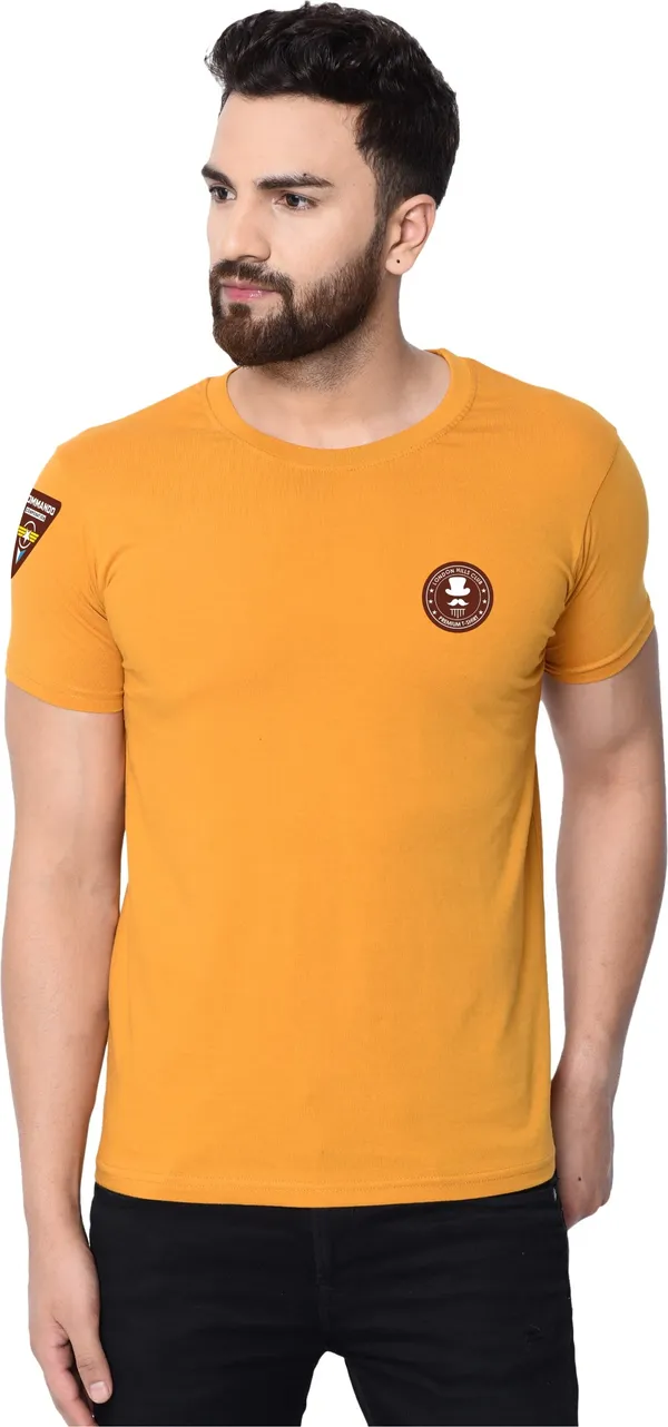 Yellow_Cotton_Blend_Round_Neck_Short_Sleeve_t-shirt_for_Men
