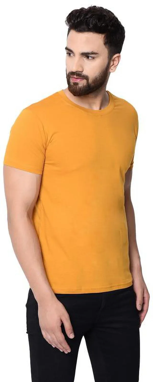 Yellow_Cotton_Blend_Round_Neck_Half_Sleeve_t-shirt_for_Men