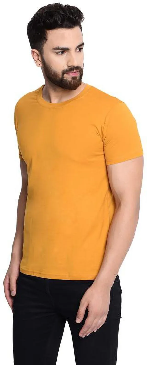 Yellow_Cotton_Blend_Round_Neck_Half_Sleeve_t-shirt_for_Men