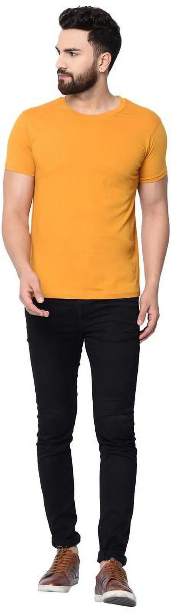 Yellow_Cotton_Blend_Round_Neck_Half_Sleeve_t-shirt_for_Men