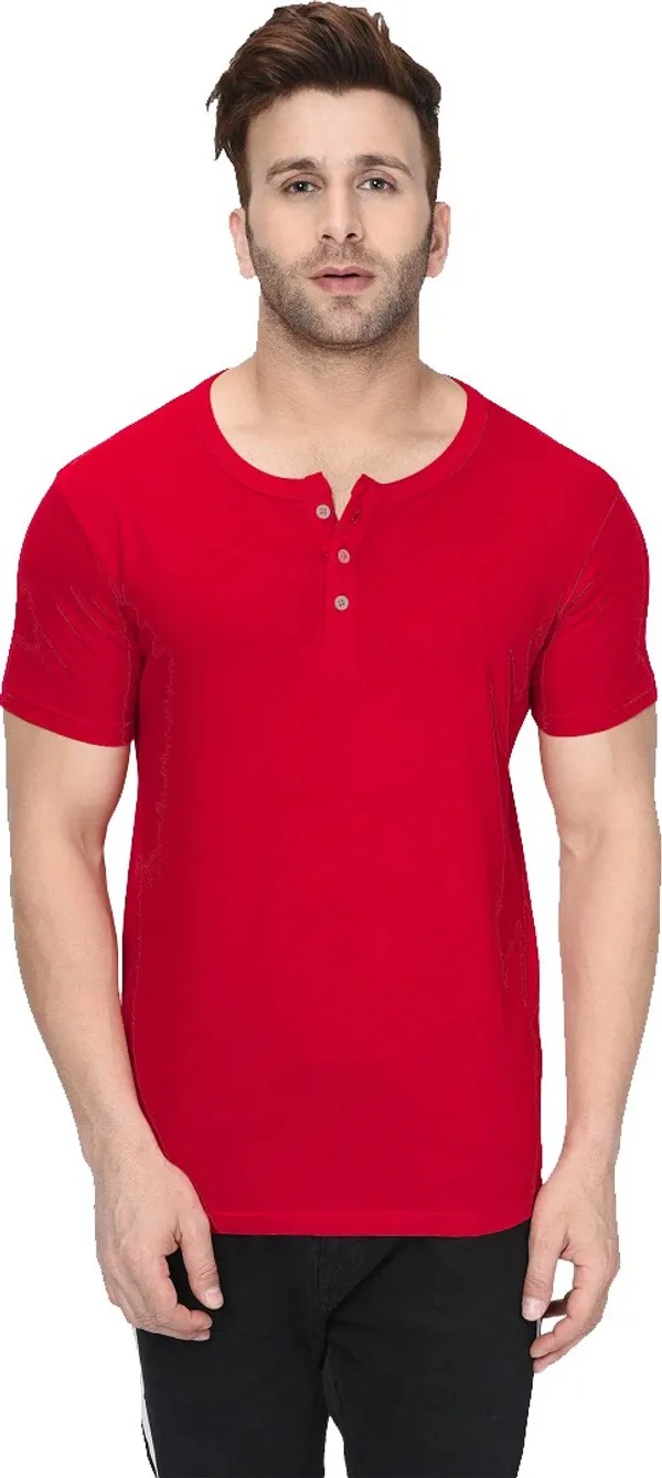 Red_Cotton_Blend_Henley_Neck_Short_Sleeve_t-shirt_for_Men