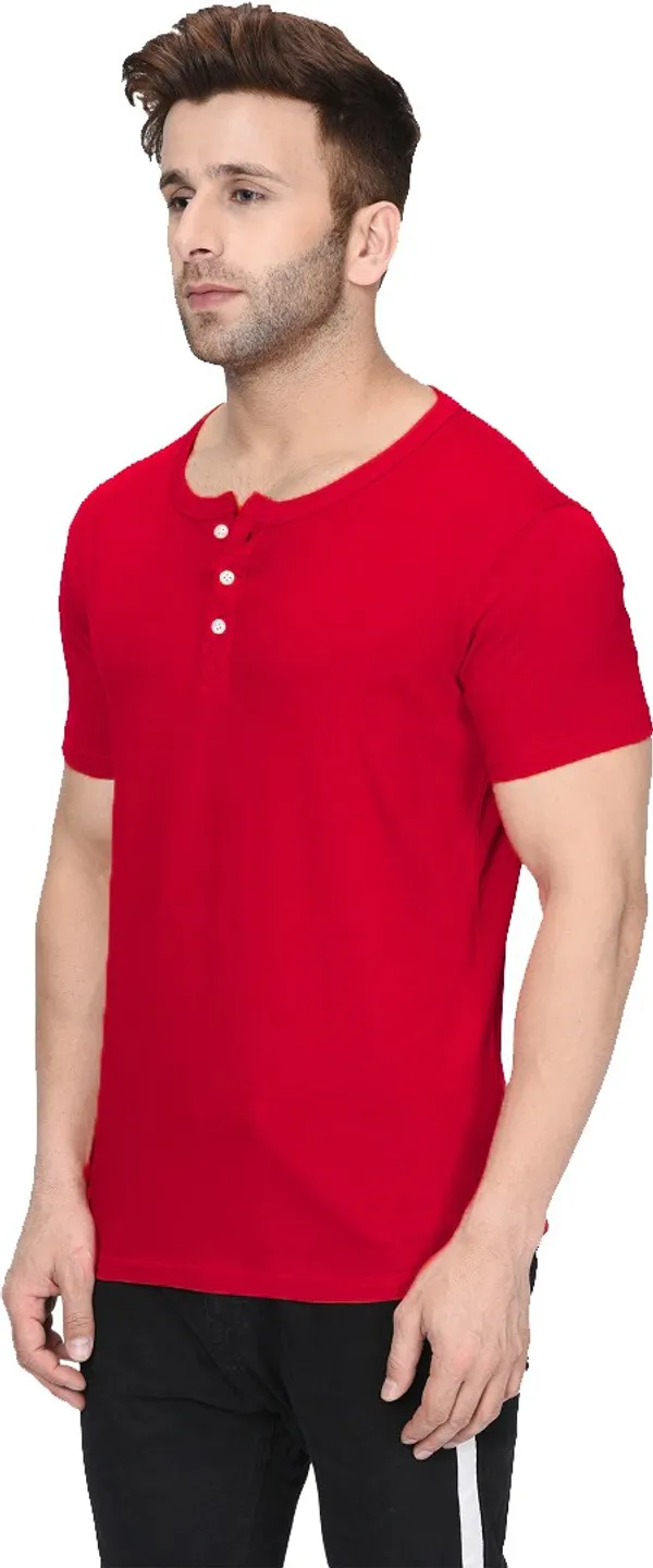 Red_Cotton_Blend_Henley_Neck_Short_Sleeve_t-shirt_for_Men