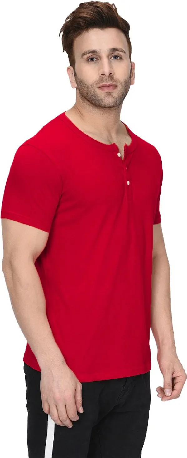 Red_Cotton_Blend_Henley_Neck_Short_Sleeve_t-shirt_for_Men