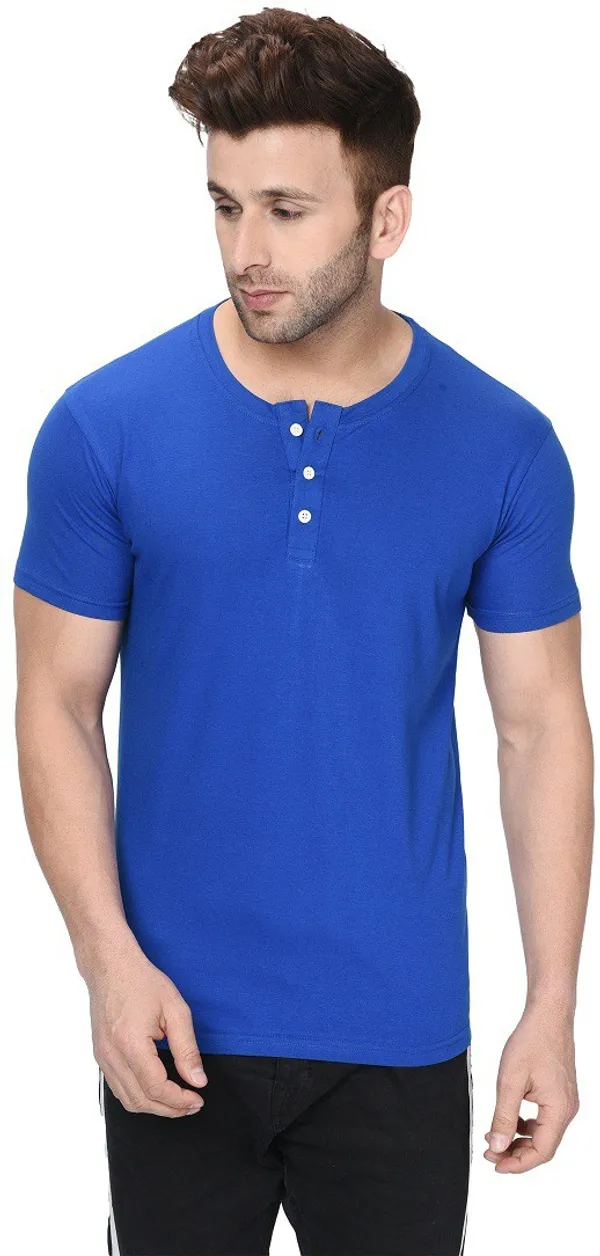 Blue_Cotton_Blend_Henley_Neck_Short_Sleeve_t-shirt_for_Men