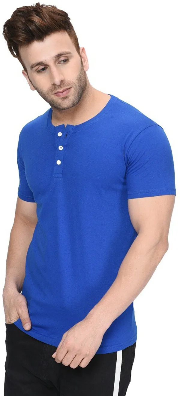 Blue_Cotton_Blend_Henley_Neck_Short_Sleeve_t-shirt_for_Men