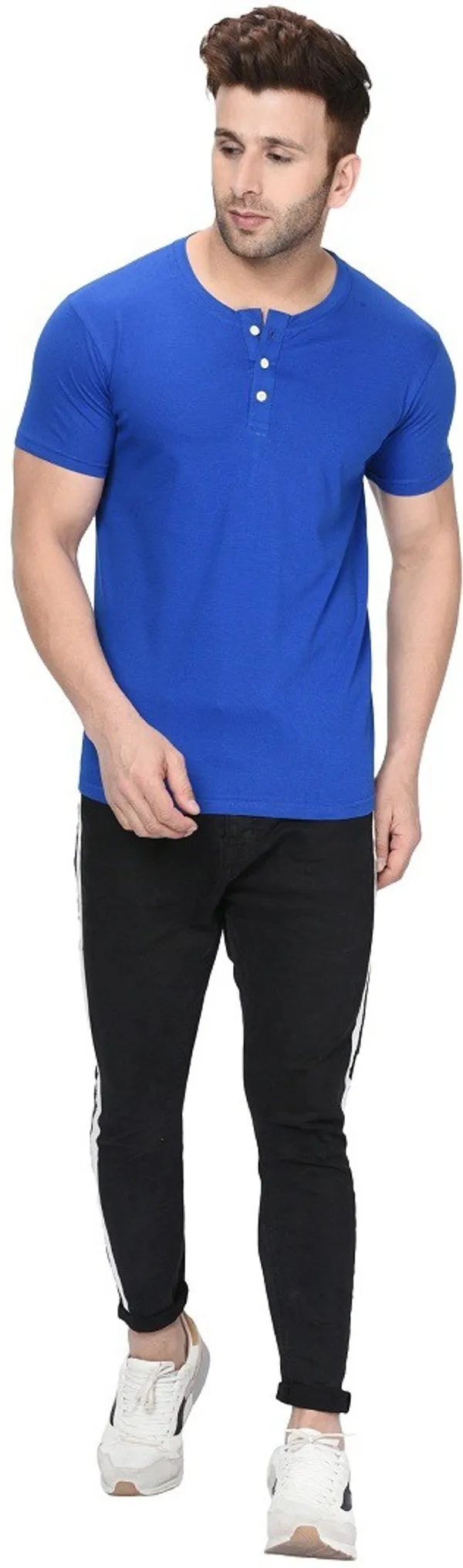 Blue_Cotton_Blend_Henley_Neck_Short_Sleeve_t-shirt_for_Men