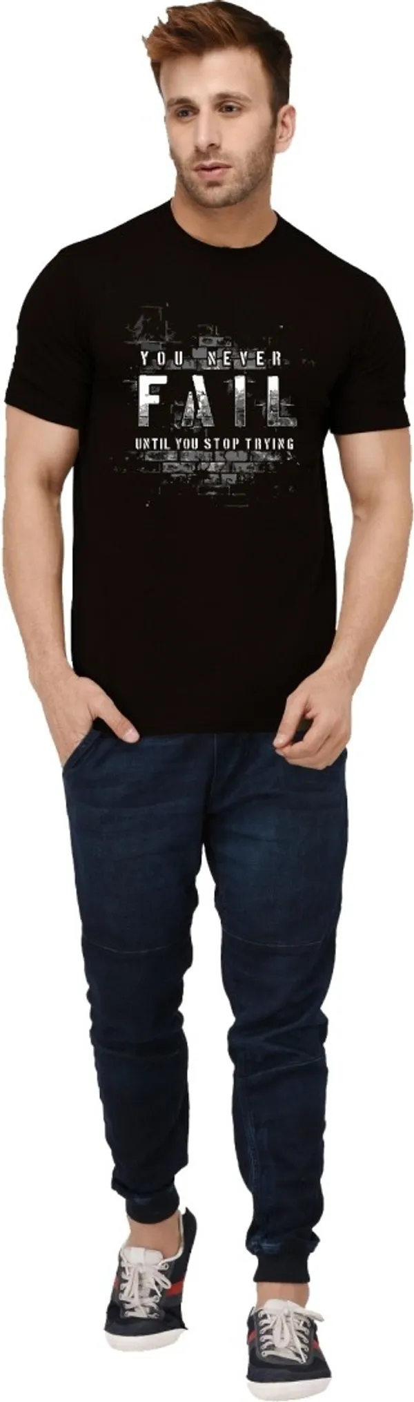 Black_Cotton_Blend_Round_Neck_Half_Sleeve_t-shirt_for_Men