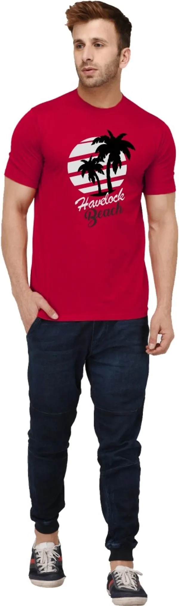 Red_Cotton_Blend_Round_Neck_Half_Sleeve_t-shirt_for_Men