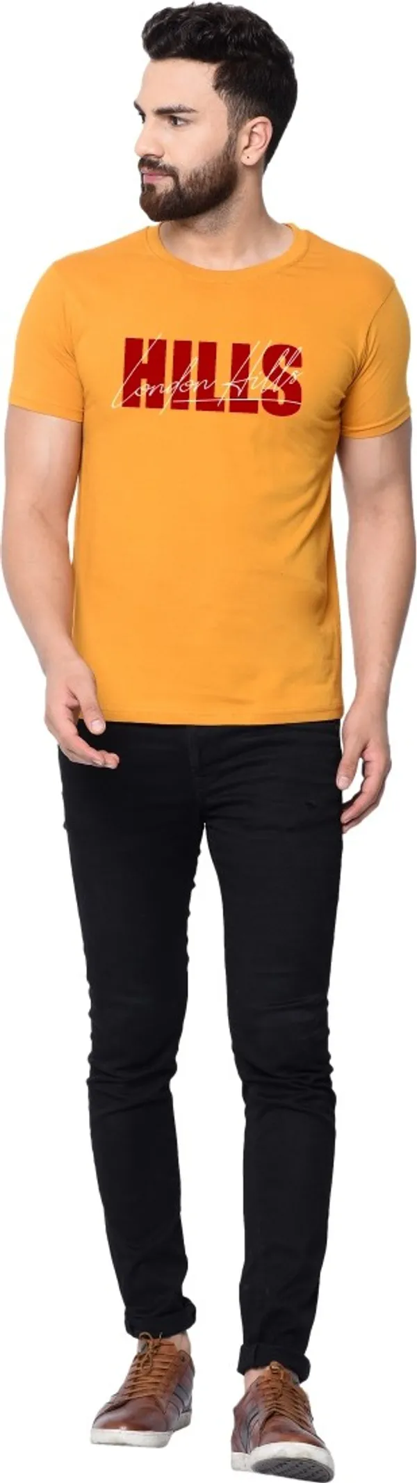 Yellow_Cotton_Blend_Round_Neck_Half_Sleeve_t-shirt_for_Men