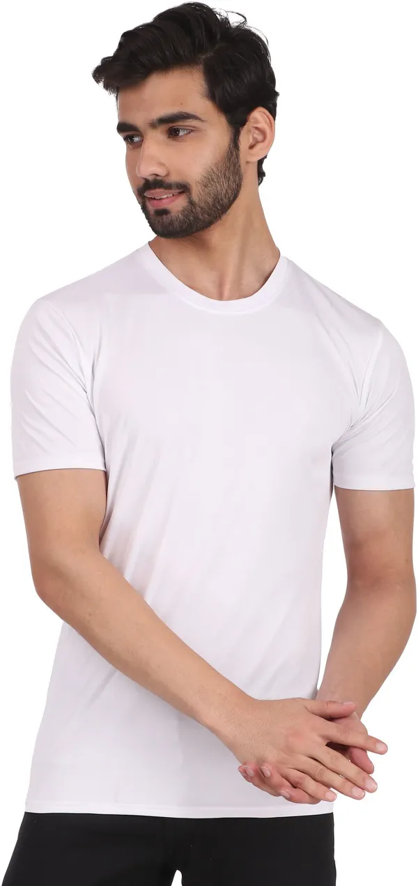 White_Polyester_Round_Neck_Half_Sleeve_t-shirt_for_Men