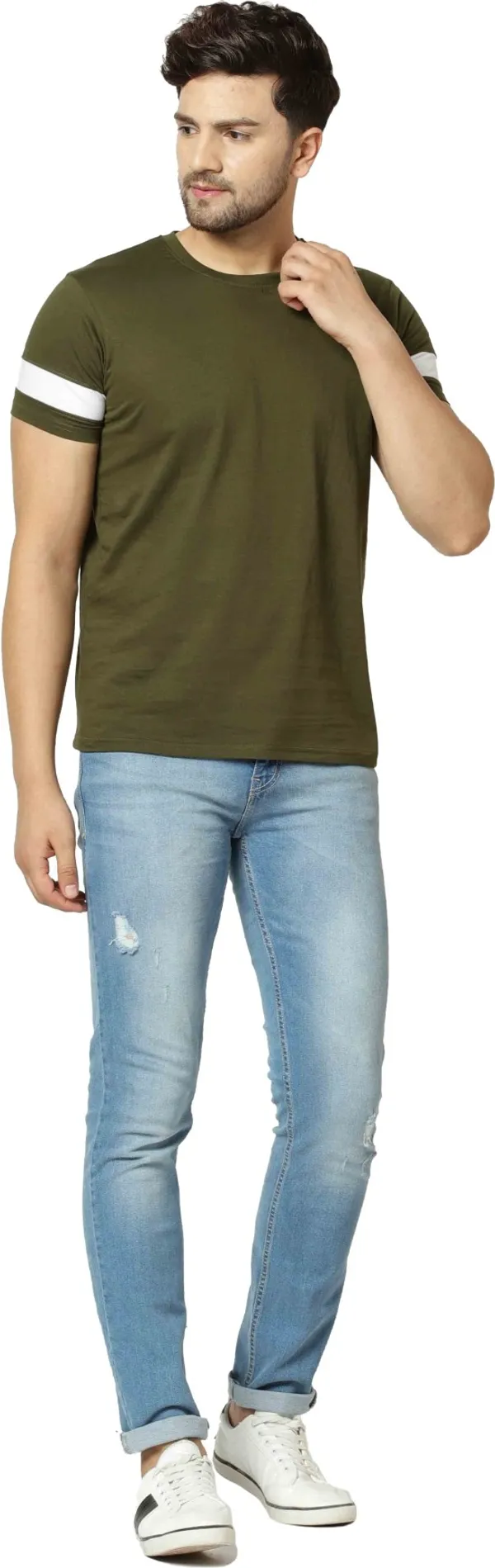 Green_Cotton_Blend_Round_Neck_Half_Sleeve_t-shirt_for_Men