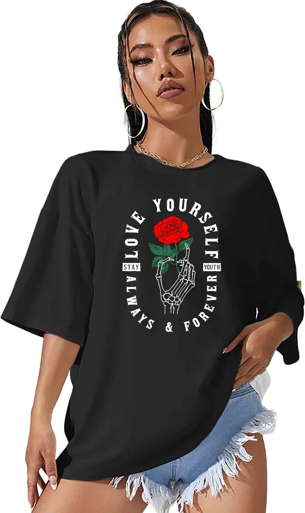 Black_Cotton_Blend_Round_Neck_Half_Sleeve_t-shirt_for_Women
