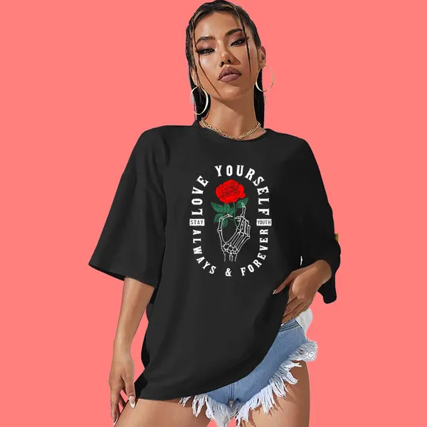 Black_Cotton_Blend_Round_Neck_Half_Sleeve_t-shirt_for_Women