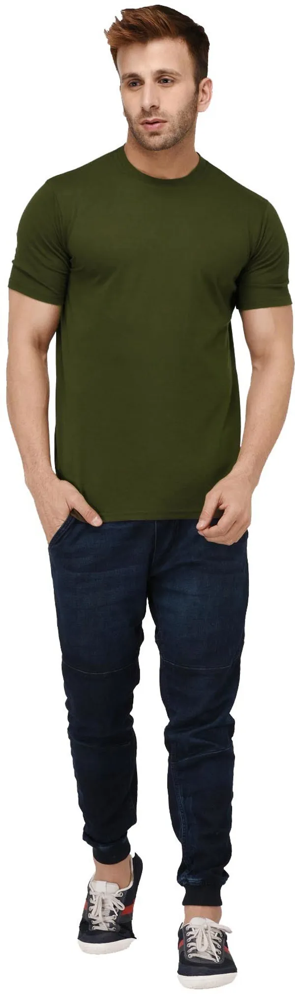 Dark_Green_Cotton_Blend_Round_Neck_Half_Sleeve_t-shirt_for_Men