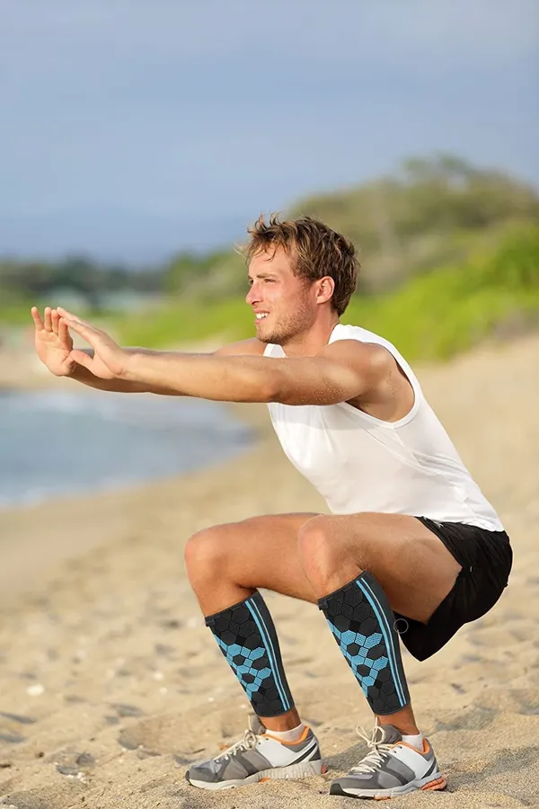 _Calf_support_for_Men_&_Women_|_Shin_Support_for_Calf_pain_Relief_|_Breathable_Calf_Support_Thin_and_Durable_|_Calf_Support_for_All_Sports_Activities_(Blue,_L)