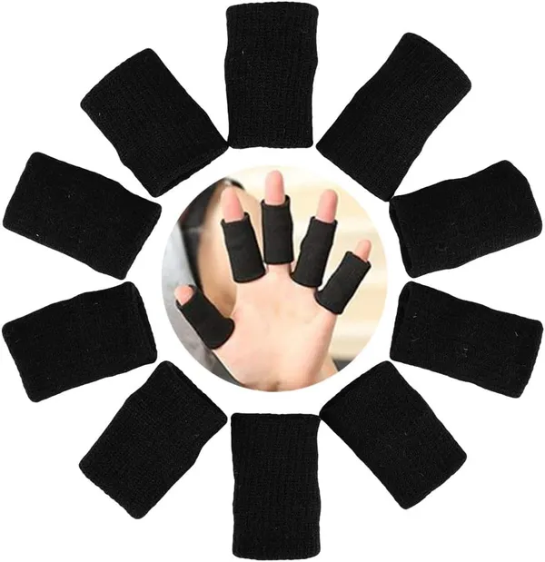 10_pieces_Summer_Finger_Sleeves_Sport_Elastic_Arthritis_Trigger_Braces_Knuckle_Compression_Protector_Prevent_Calluses_(Black)