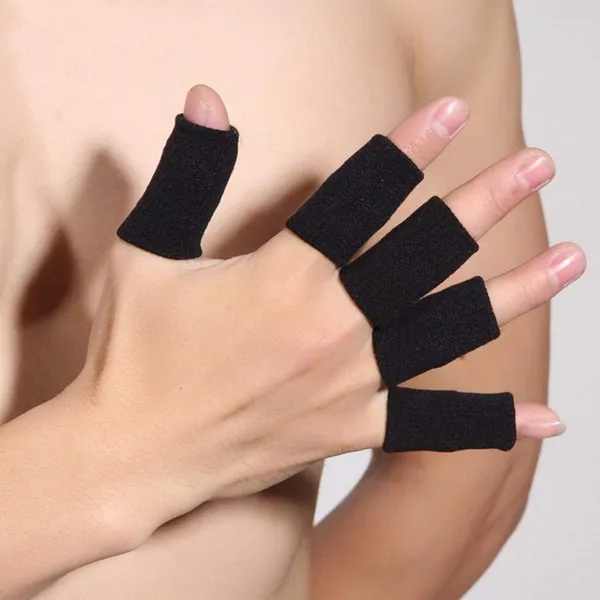 10_pieces_Summer_Finger_Sleeves_Sport_Elastic_Arthritis_Trigger_Braces_Knuckle_Compression_Protector_Prevent_Calluses_(Black)