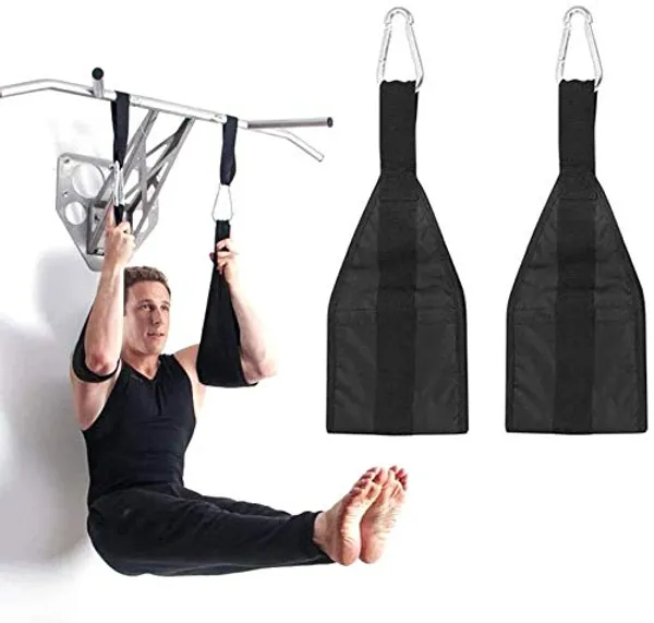 Leosportz️_Ab_Straps_Hanging_Belt_-_Extra_Thick_Arm_Pads_with_Extra_Pair_of_Straps_|_Abdominal_Core_Exerciser_with_Snap_Hooks_|_Pull_Up_Bar_Exercising_Straps_(Black)