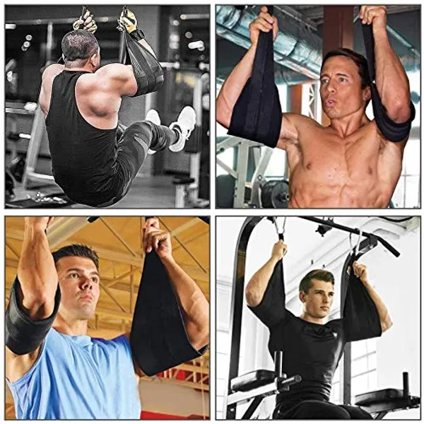 Leosportz️_Ab_Straps_Hanging_Belt_-_Extra_Thick_Arm_Pads_with_Extra_Pair_of_Straps_|_Abdominal_Core_Exerciser_with_Snap_Hooks_|_Pull_Up_Bar_Exercising_Straps_(Black)