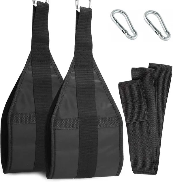 Leosportz️_Ab_Straps_Hanging_Belt_-_Extra_Thick_Arm_Pads_with_Extra_Pair_of_Straps_|_Abdominal_Core_Exerciser_with_Snap_Hooks_|_Pull_Up_Bar_Exercising_Straps_(Black)