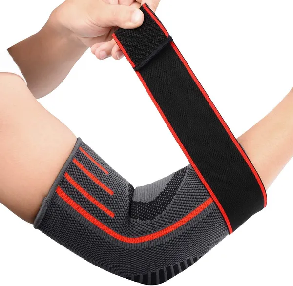 Elbow_Support_for_Gym_with_Strap_-_Elbow_Brace_for_Men_Women_Workout_|_Elbow_Compression_Sleeves_with_Straps_for_Tendonitis_Pain_Relief,_Tennis,_Volleyball,_Cricket_-_Elbow_Band_(Red,_L)