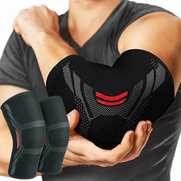 Serveuttam Elbow Support for Gym 1 Pair Elbow Brace for Men Women Workout Elbow Compression Sleeves for Tendonitis Pain Relief Tennis Volleyball Cricket Elbow Pain Robotic Red L Price