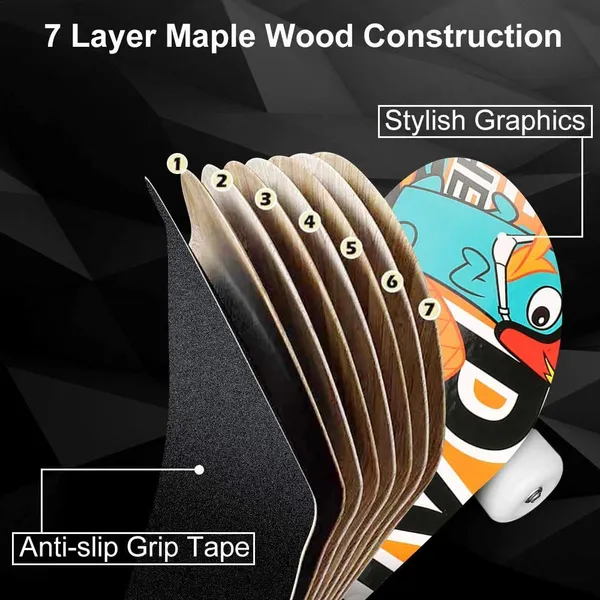 _Alloy_24_inch_Complete_Longboard_Double_Kick_Skate_Board_Cruiser_8_Layer_Maple_Deck_for_Extreme_Sports_and_Outdoors_(_6.5_inch_x_3.5_inch_),_Multi-coloured