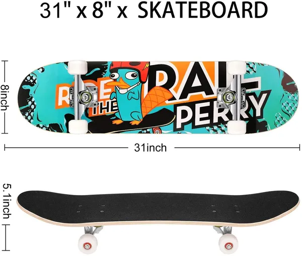 _Alloy_24_inch_Complete_Longboard_Double_Kick_Skate_Board_Cruiser_8_Layer_Maple_Deck_for_Extreme_Sports_and_Outdoors_(_6.5_inch_x_3.5_inch_),_Multi-coloured