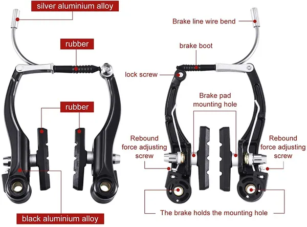 V_Brake_Set_for_Cycle_-_Bicycle_Linear_Pull_V_Brake_Set_Front/Back_|_Arm_110mm_Long_Metal_Lever_Caliper_Set_(Black)