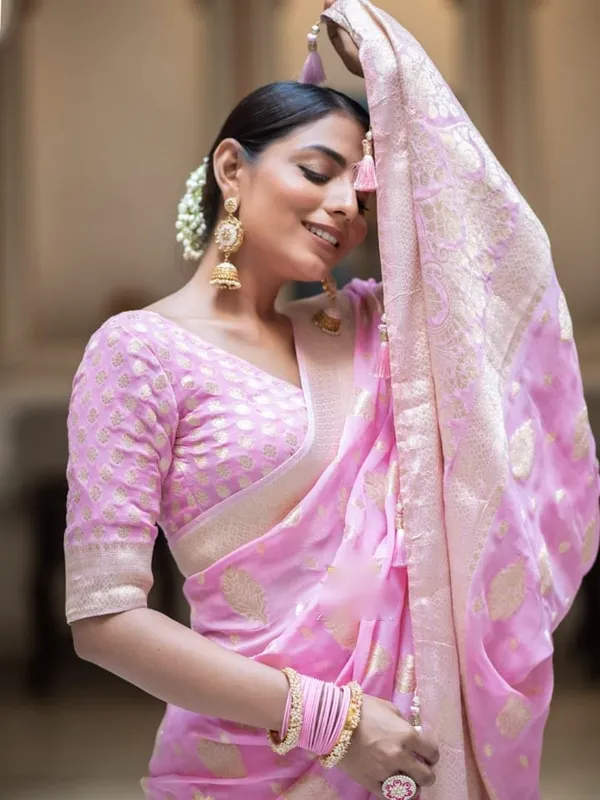 Baby_Pink_Soft_Cotton_Weave_Saree_With_Unstitched_Blouse