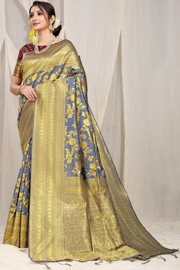 Grey_Pure_Banarasi_Saree