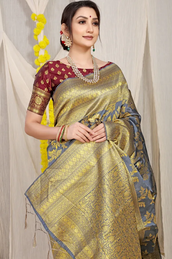 Grey_Pure_Banarasi_Saree