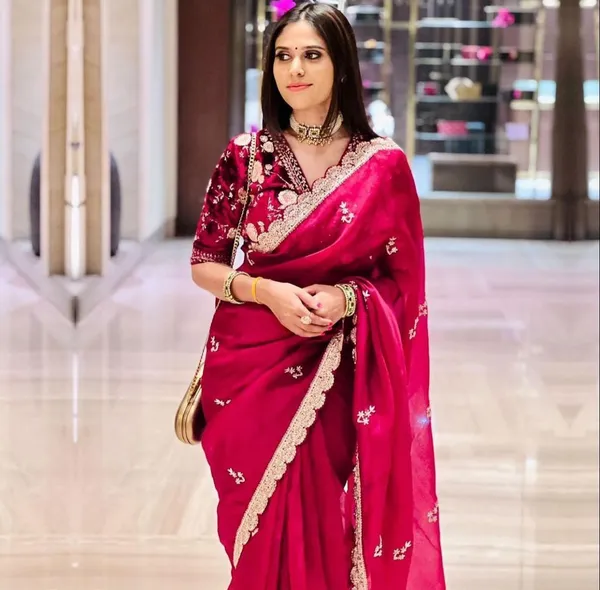 Cherry_Red_Khadi_Organza_Embroidered_Saree