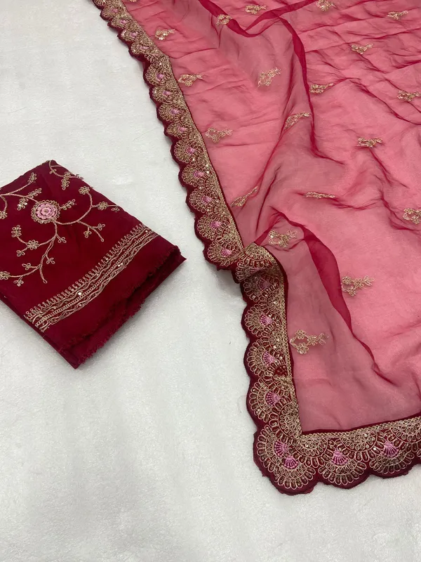 Cherry_Red_Khadi_Organza_Embroidered_Saree