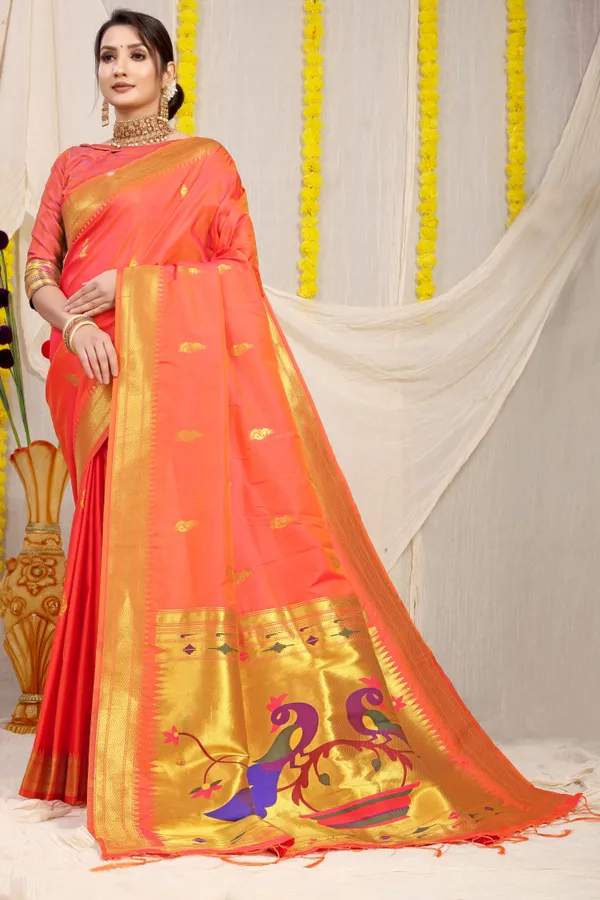 Orange_Pure_Silk_Paithani_Saree