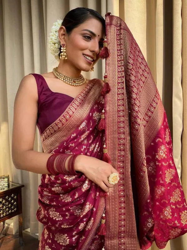 Maroon_Pure_Banarasi_Saree