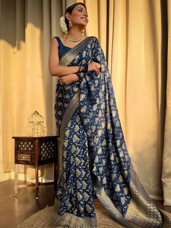 Navy_Blue_Pure_Banarasi_Saree