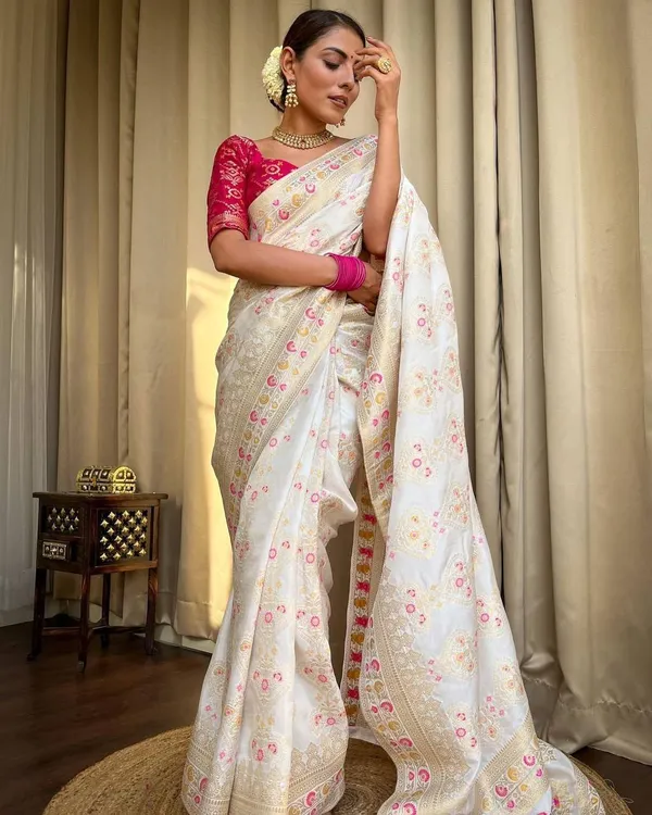 White_Pure_Banarasi_Saree