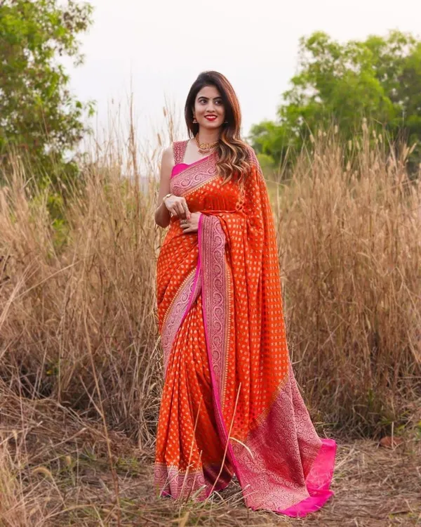 Orange_Embellished_Banarasi_Jacquard_Saree_(Orange)