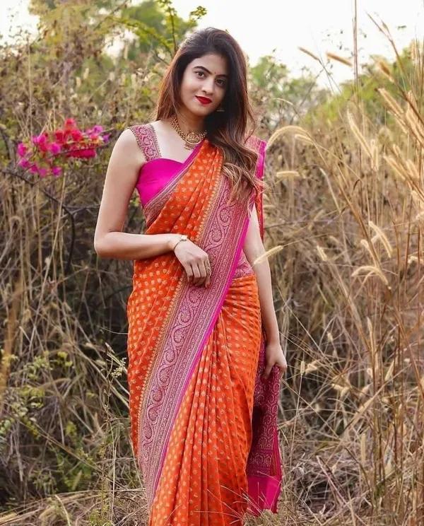 Orange_Embellished_Banarasi_Jacquard_Saree_(Orange)
