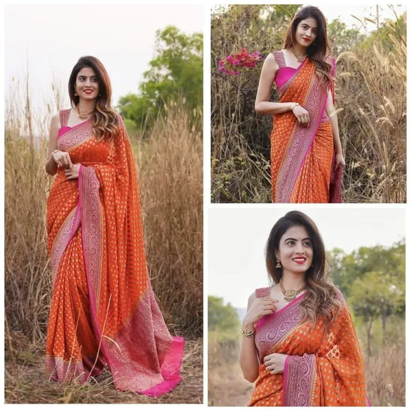 Orange_Embellished_Banarasi_Jacquard_Saree_(Orange)