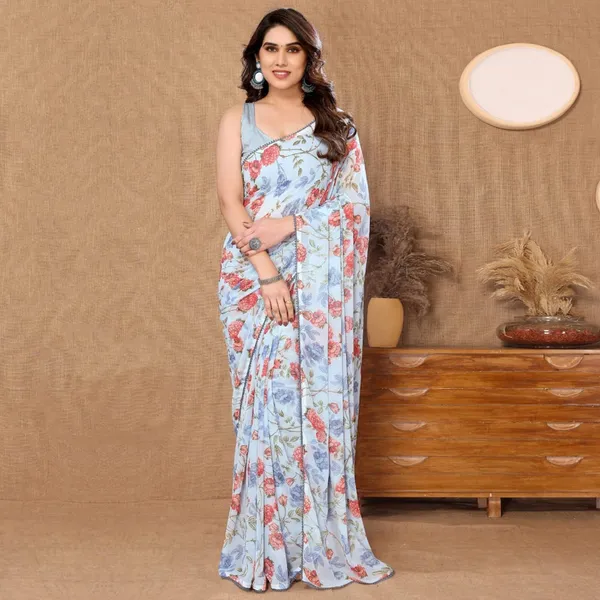Blue_Kalamkari_1-Minute_Ready_To_Wear_Georgette_Saree