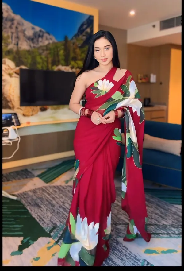 Cherry_Red_1-Minute_Ready_To_Wear_Georgette_Saree