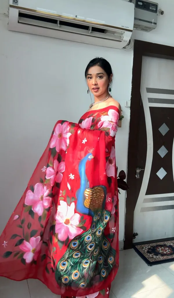 Red_Floral_Printed_1-Minute_Ready_To_Wear_Georgette_Saree