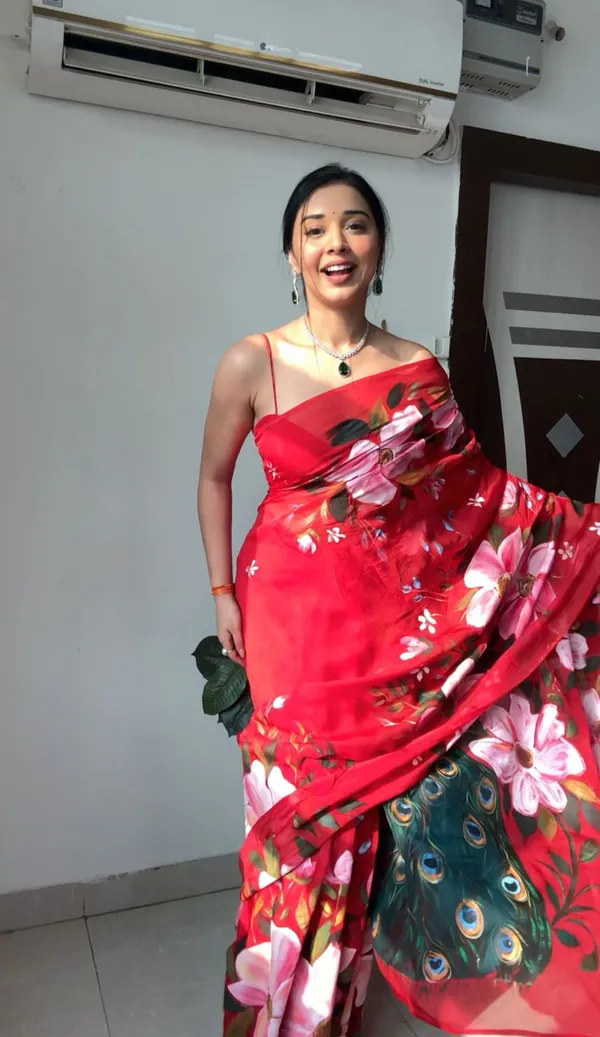 Red_Floral_Printed_1-Minute_Ready_To_Wear_Georgette_Saree