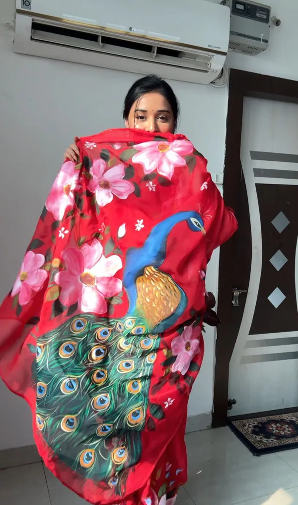 Red_Floral_Printed_1-Minute_Ready_To_Wear_Georgette_Saree