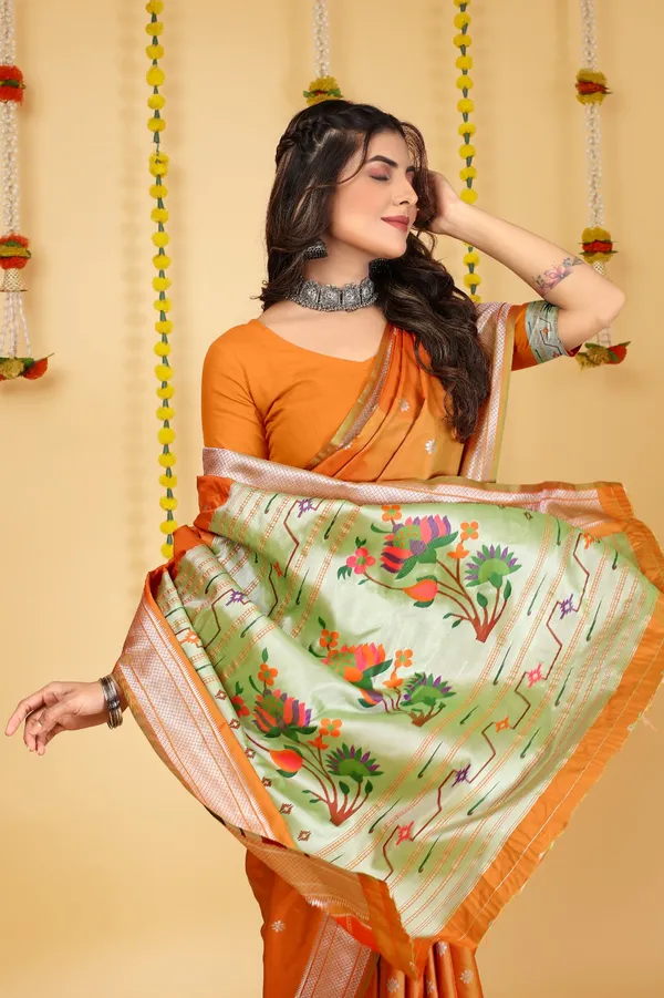 Orange_Pure_Silk_Paithani_Saree