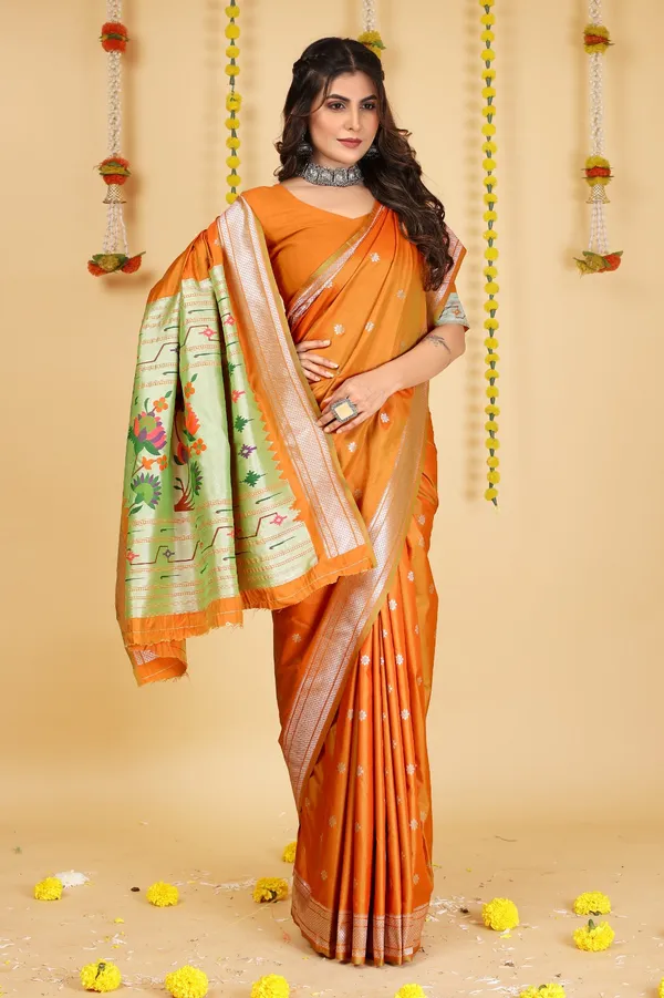 Orange_Pure_Silk_Paithani_Saree