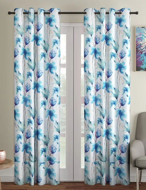 2_Pieces_Abstract_Eyelet_Polyester_Curtains_-_Blue